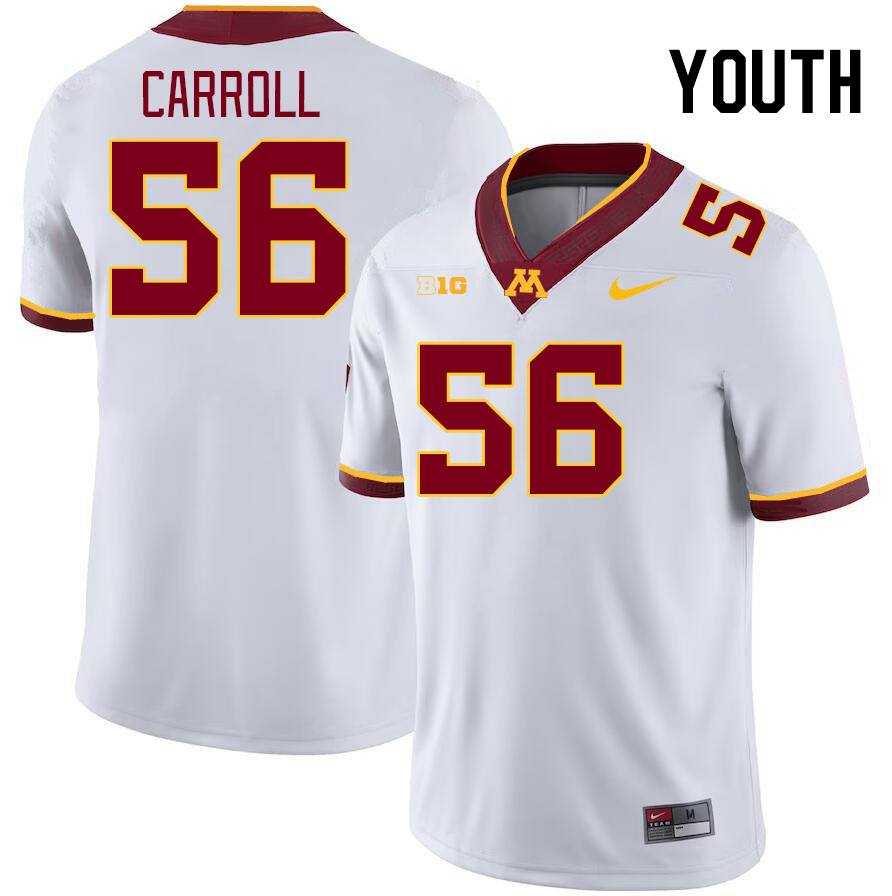 Youth #56 Brett Carroll Minnesota Golden Gophers College Football Jerseys Stitched-White